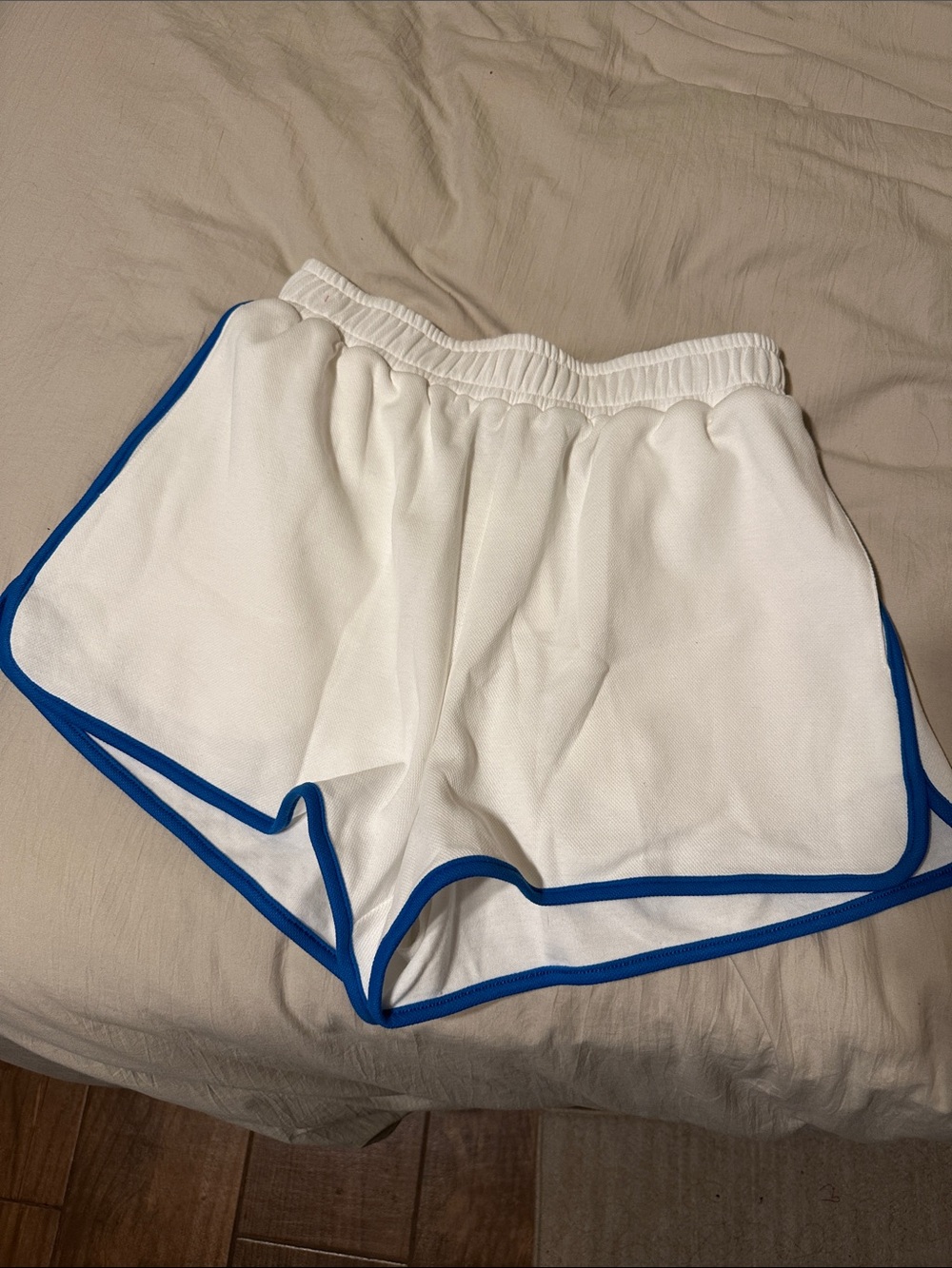 Sadie & Sage White Women's Athletic Shorts with Blue Trim
